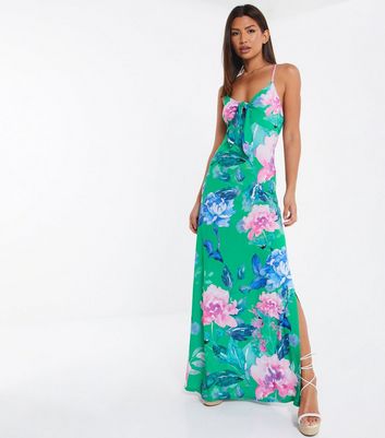 QUIZ Green Floral Strappy Maxi Dress ...